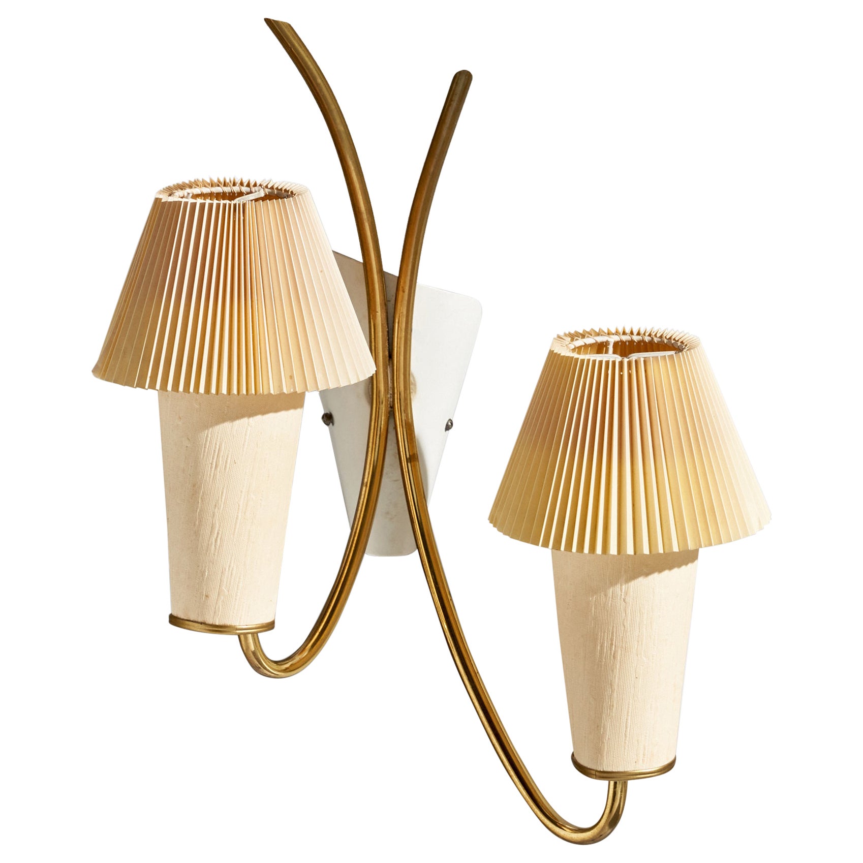 ANF, Wall Light, Brass, Metal, Paper, Sweden, 1950s For Sale