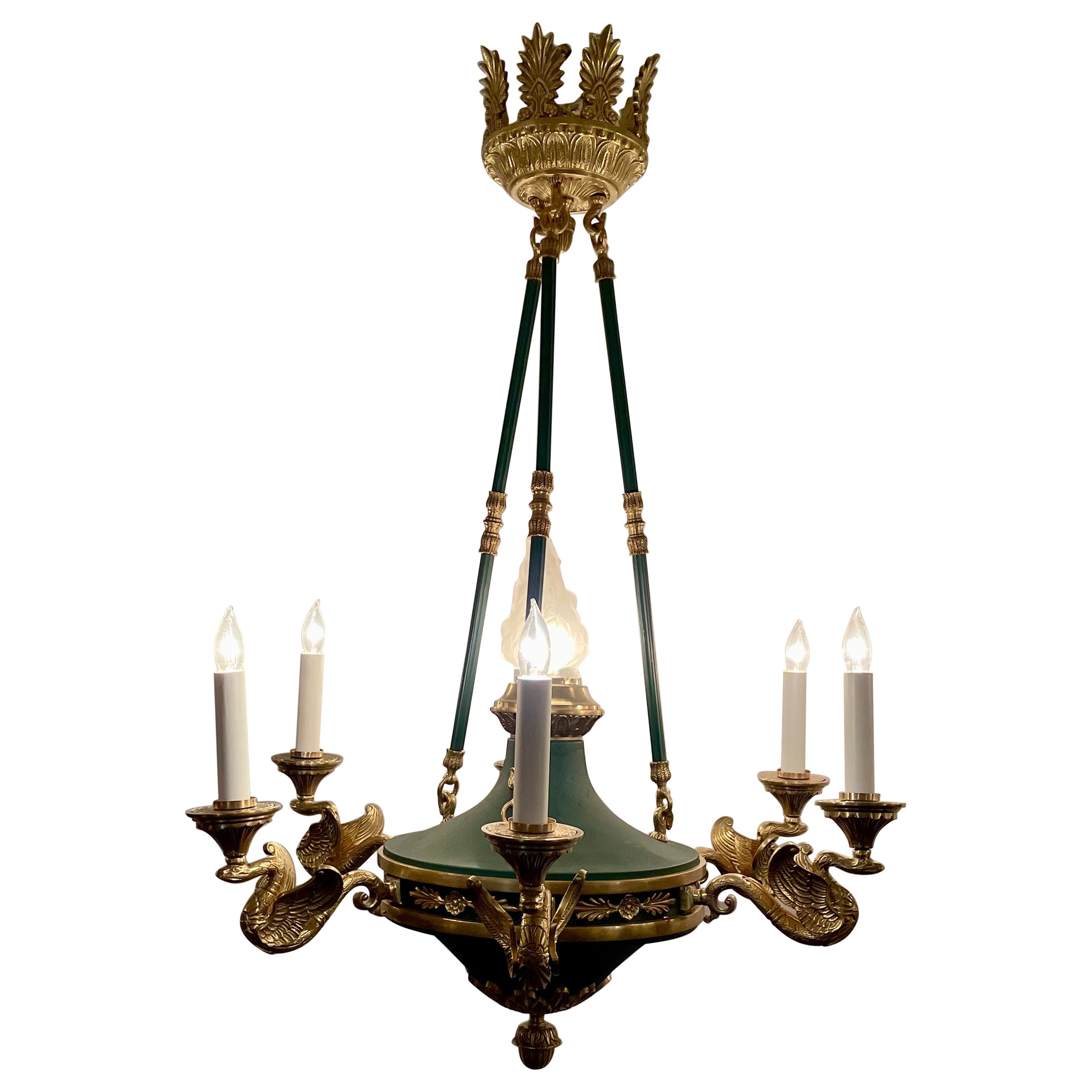 Antique French Empire Style Tole Chandelier, Circa 1890's.