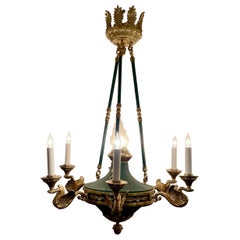 Antique French Empire Style Tole Chandelier, Circa 1890's.