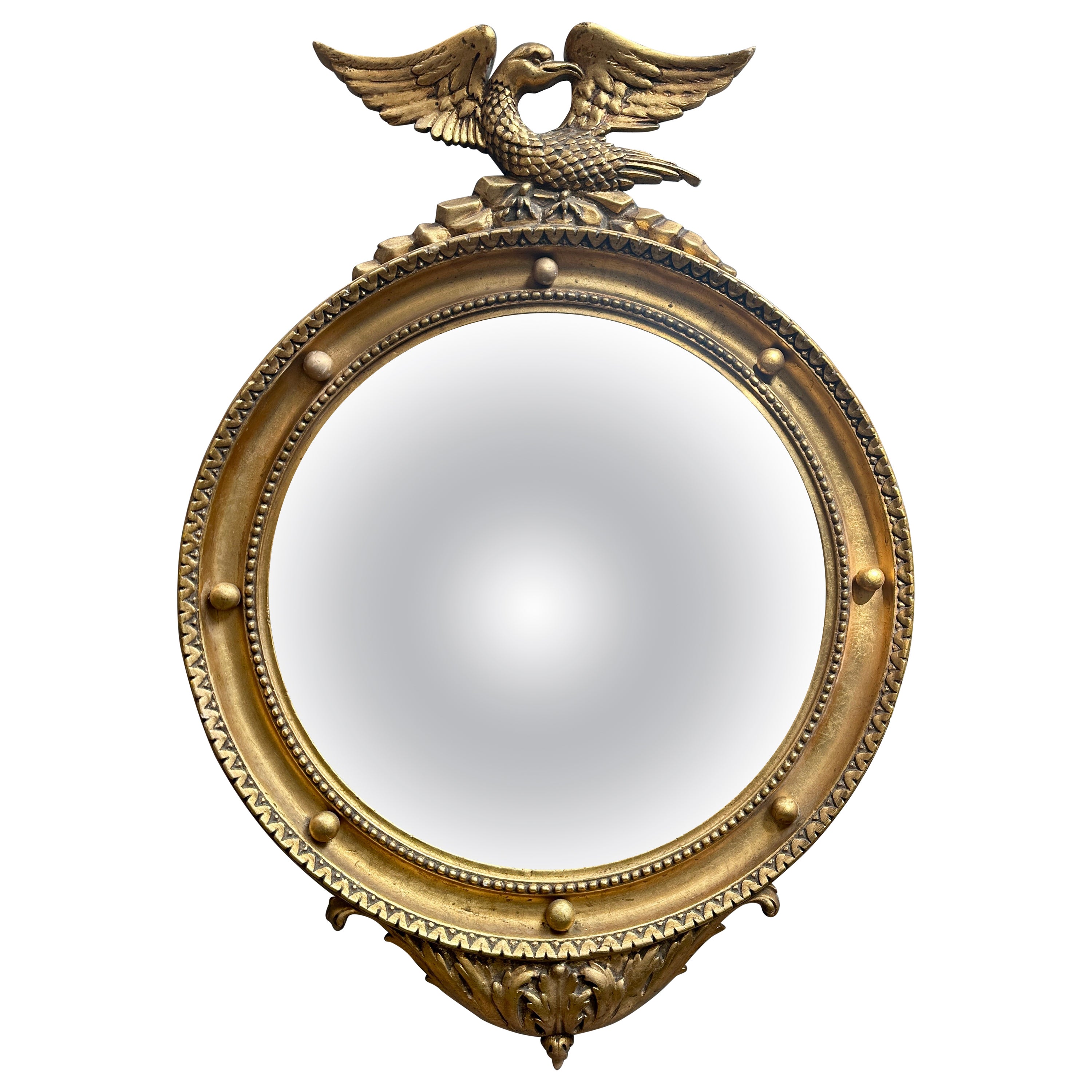 An Italian Gold Gilt Regency Style Convex Mirror For Sale