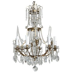 Italian Eight-Arm Chandelier with Crystal Spears and Swagged Beads