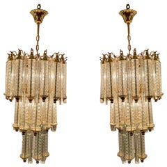 Pair Estate French Art Deco Style Crystal Chandeliers, Circa 1940's.