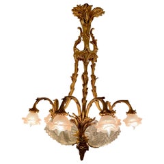 Antique French Art Nouveau Bronze D'ore Chandelier, Circa 1910.