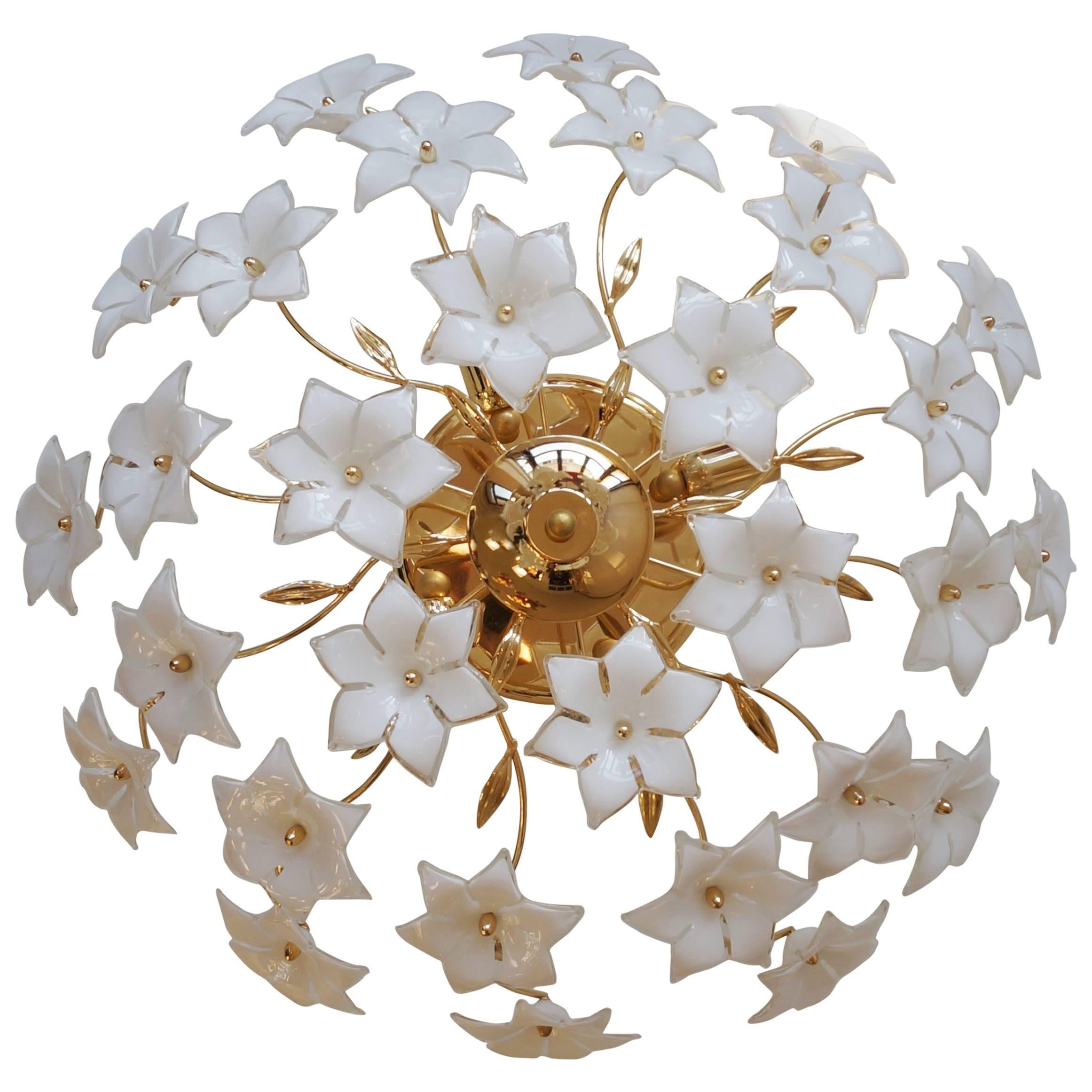 Italian Wall Light or Flush Mount with Murano Glass Flowers