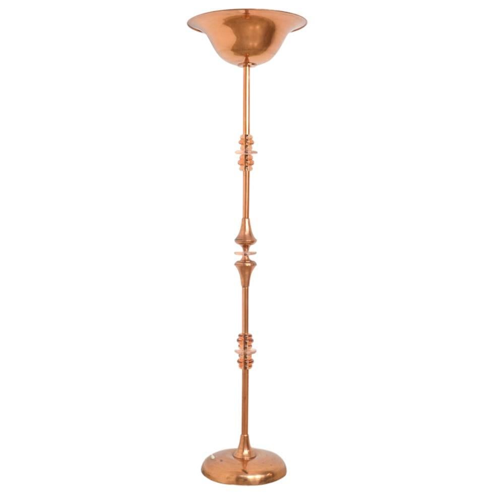 Red Copper Art Deco Floor Lamp For Sale