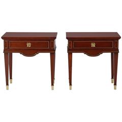 Antique Pair Regency Style Side Tables in Polished Mahogany and Brass