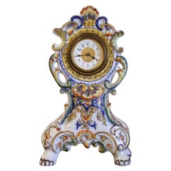 Antique Early 20th Century French Louis XV Hand Painted Faience Clock from Rouen