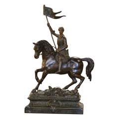 19th Century French Patinated Spelter Figure of Joan of Arc on Horse