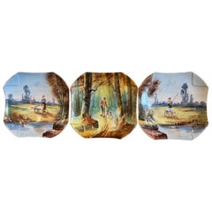 Mid-Century French Limoges Painted Porcelain Wall Platters, Set of 3