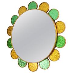 Mid-Century Modern Orange and Green Glass Petals Flower Burst Mirror 5