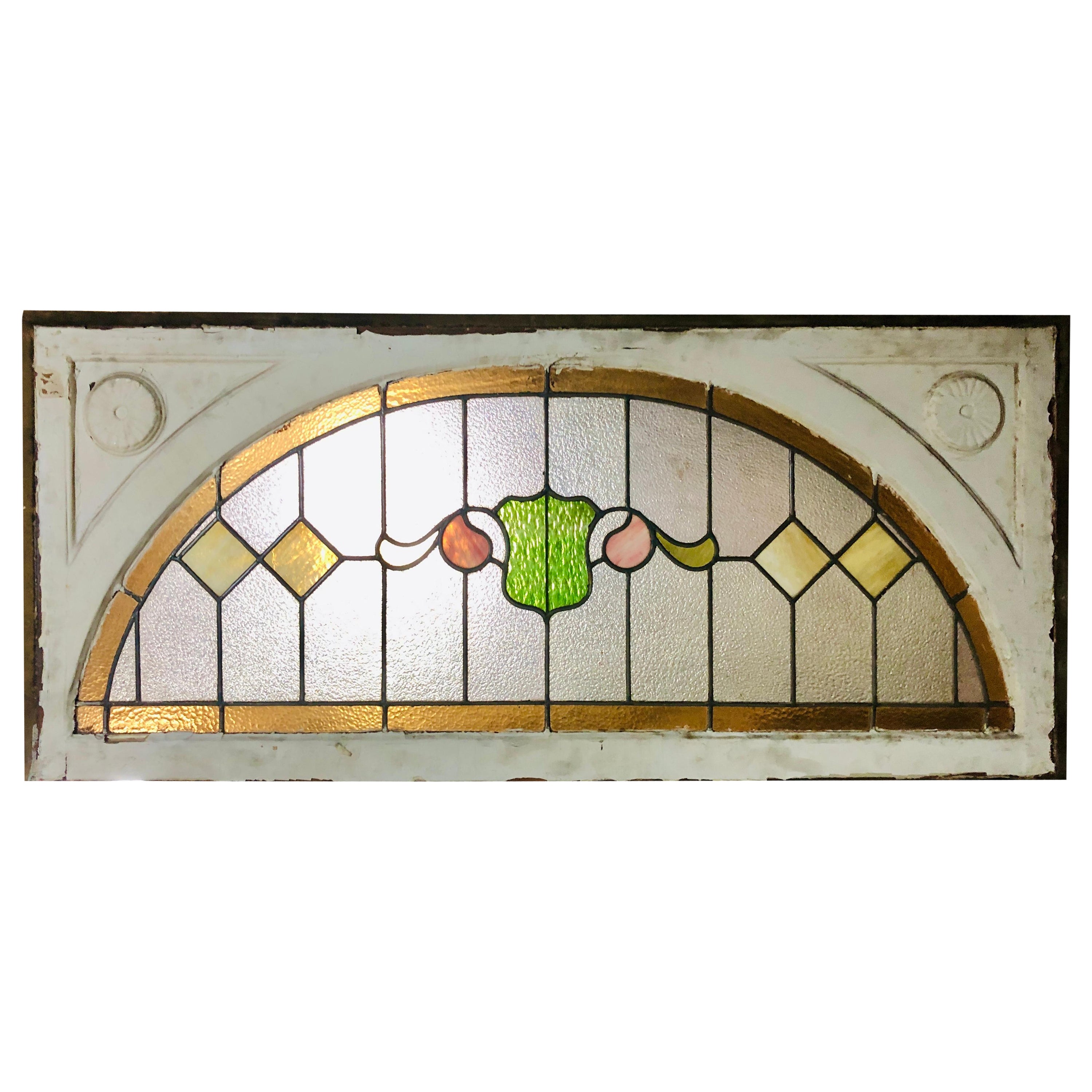 Vitrail teinté des années 1900 53" x 23" en vente