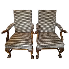 Pair of Regal Upholstered Armchairs by Baker with Eagle Arms