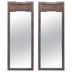 Belle paire de miroirs hauts Thomasville en bois de ronce mi-siècle moderne