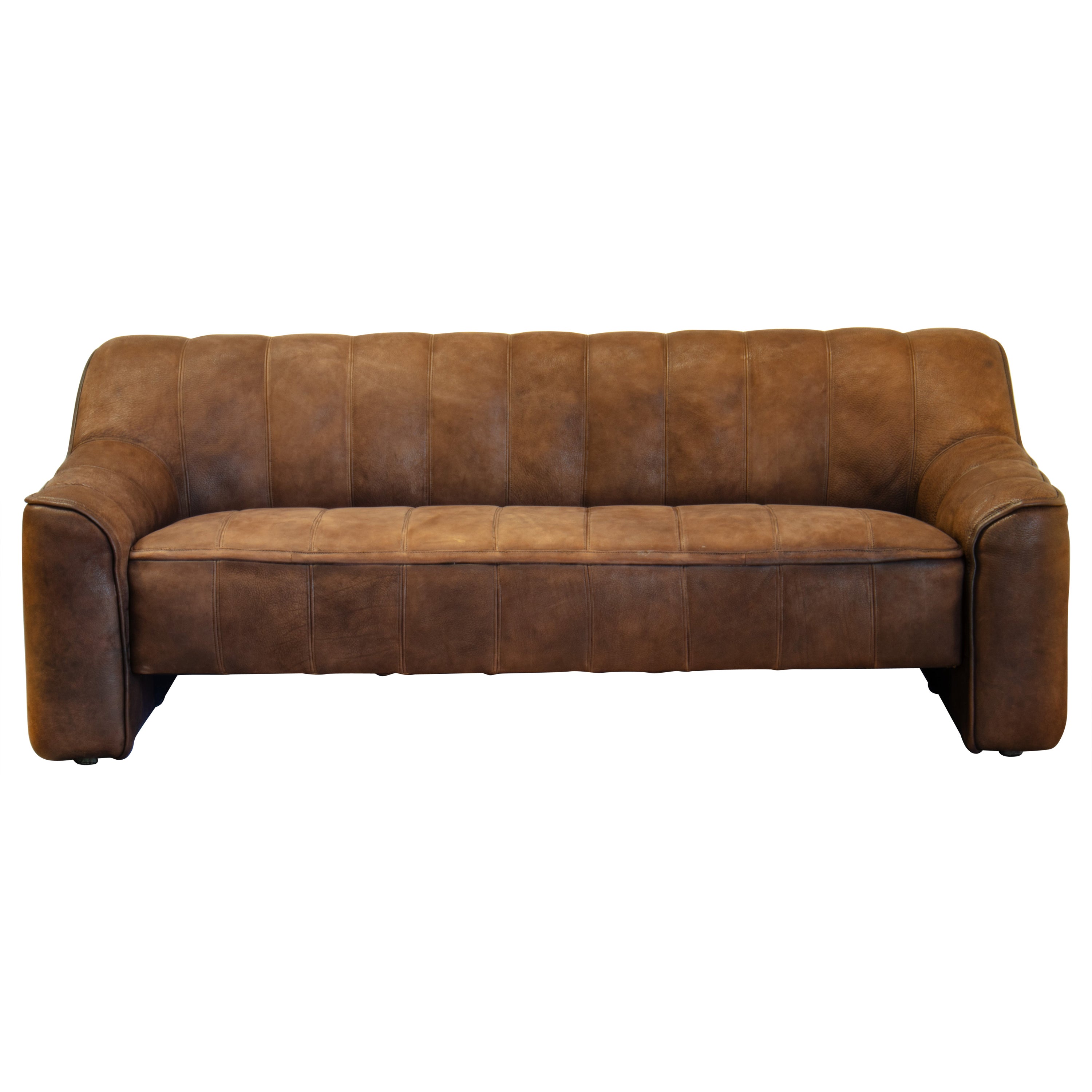 Grand canapé 3 places extensible De Sede DS-44 en cuir de buffle brun tabac