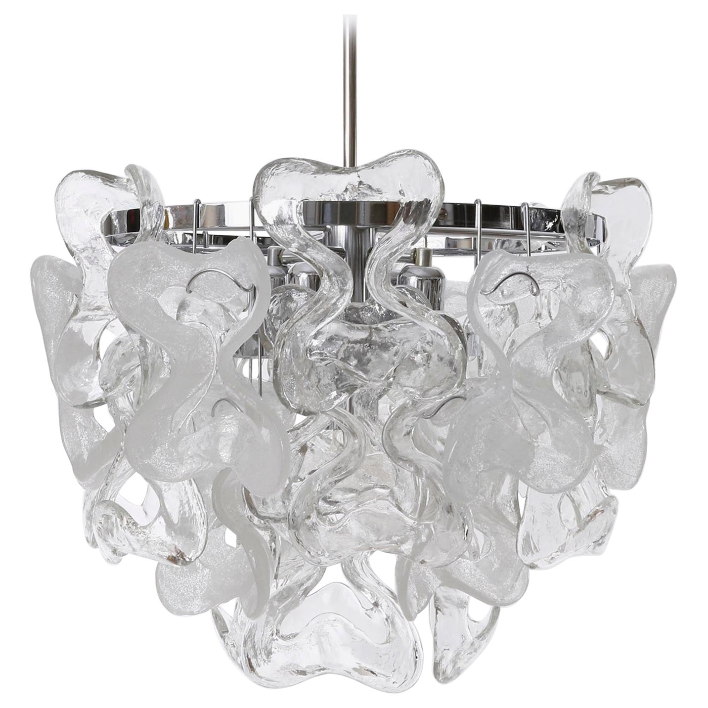 Mid-Century Kalmar Chandelier Pendant Light 'Catena', Chrome Murano Glass, 1970s For Sale