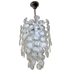 Murano Mazzega Cascading Clear and White Glass Disk Chandelier
