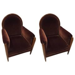 Pair of French Art Deco Club Chairs Carved Front Legs 5