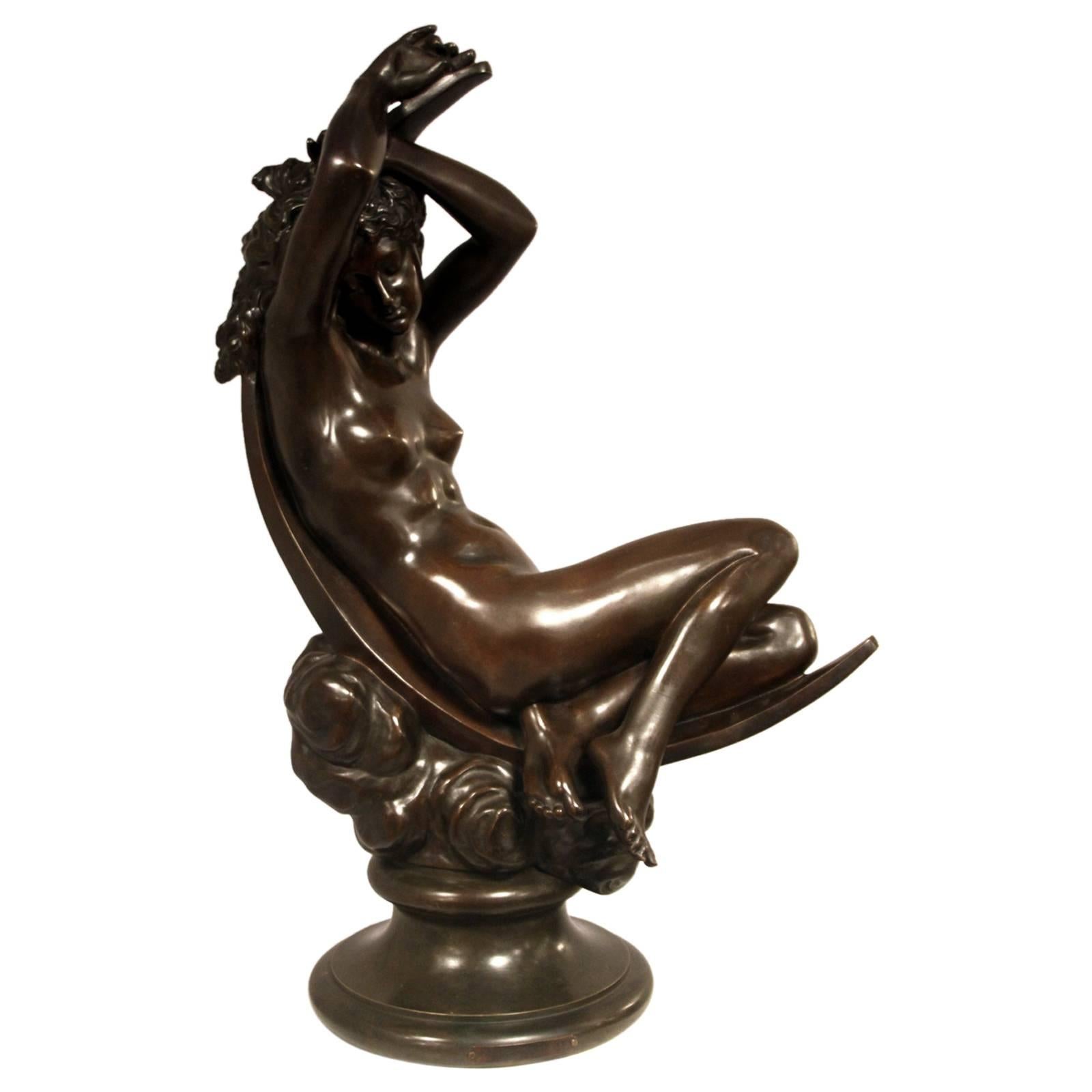 "Twilight" Nude Woman on Crescent Moon by Seraphin Denécheau