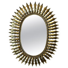 1970’s Spanish Gold Finish Oval Wall Mirror with Leaf Frame and Rope Detailing