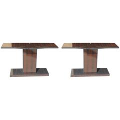  Beautiful Pair Of French Art Deco Exotic Macassar Ebony Console Tables .