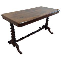 Antique English Rosewood Barley Twist Console Library Table