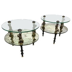 Tavolini in vetro a 2 piani in stile Hollywood Regency Set di 2