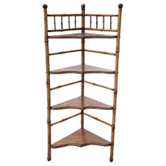 Victorian Aesthetic Movement Burnt Bamboo Corner Shelf