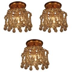 Set of Three French Crystal Flush Mount Ceiling Lights