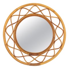 Italienischer Rattan-Bambus-Rundspiegel, Franco Albini Syle, 1960er Jahre