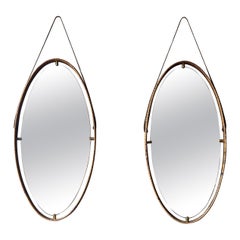 Pair of Rattan Mirrors, Italy, 1970s