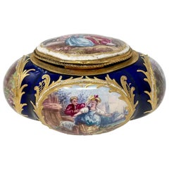 Antique French "Sevres" Cobalt Blue & Gold Hand-Painted Porcelain Box Circa 1880