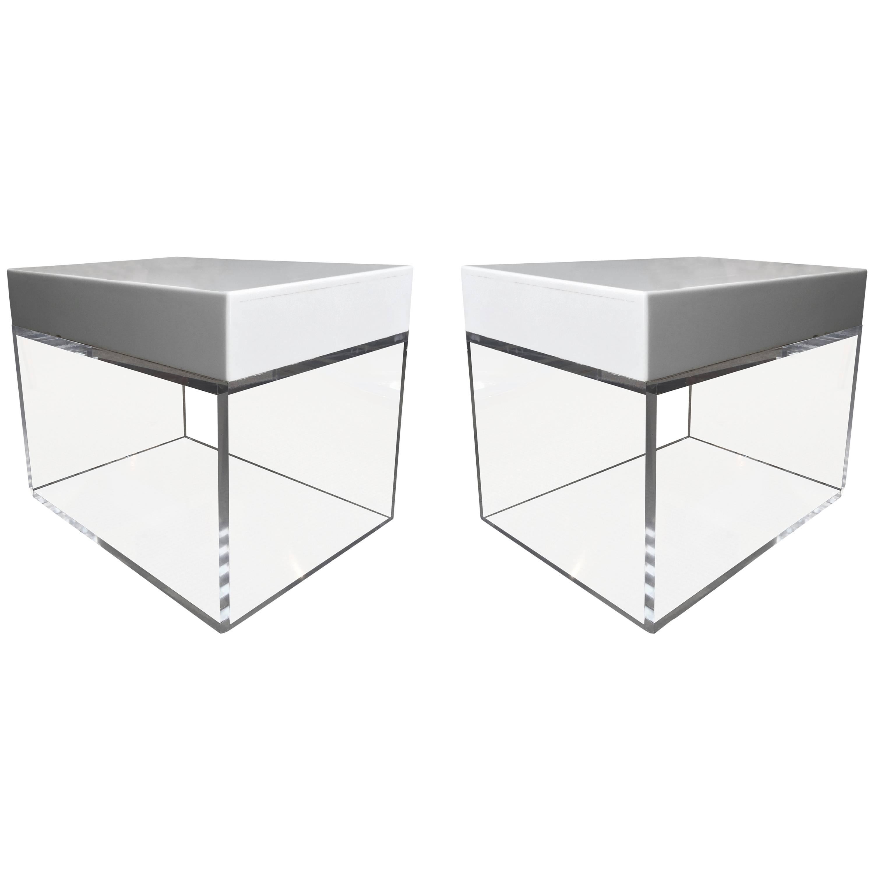 Stunning Side Tables, Benches in Lucite and Corian by Cain Modern