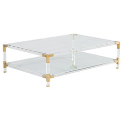Modern Vintage 2 Tier Acrylic and Brass Cocktail Table
