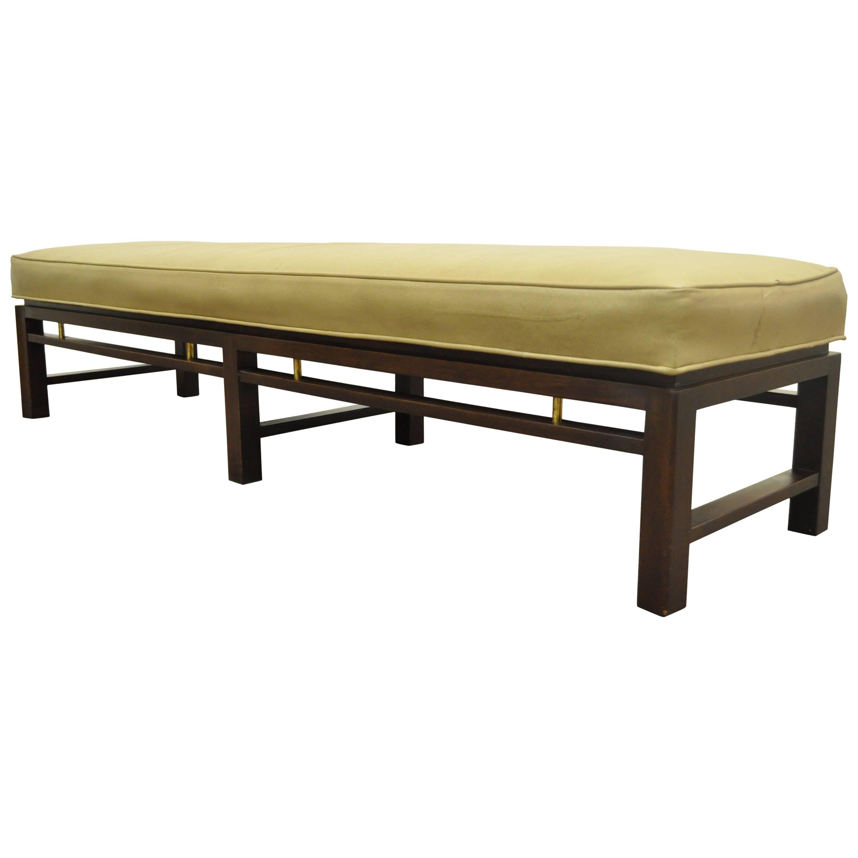 Mid Century Modern Edward Wormley for Dunbar Leather Upholstered Mahogany Bench