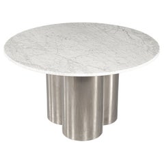 Mesa Redonda Moderna con Tablero de Mármol y Pedestal de Metal