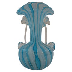 Mid Century Murano Twin Handled Vase with White Latticino - Italy - Circa 1950's