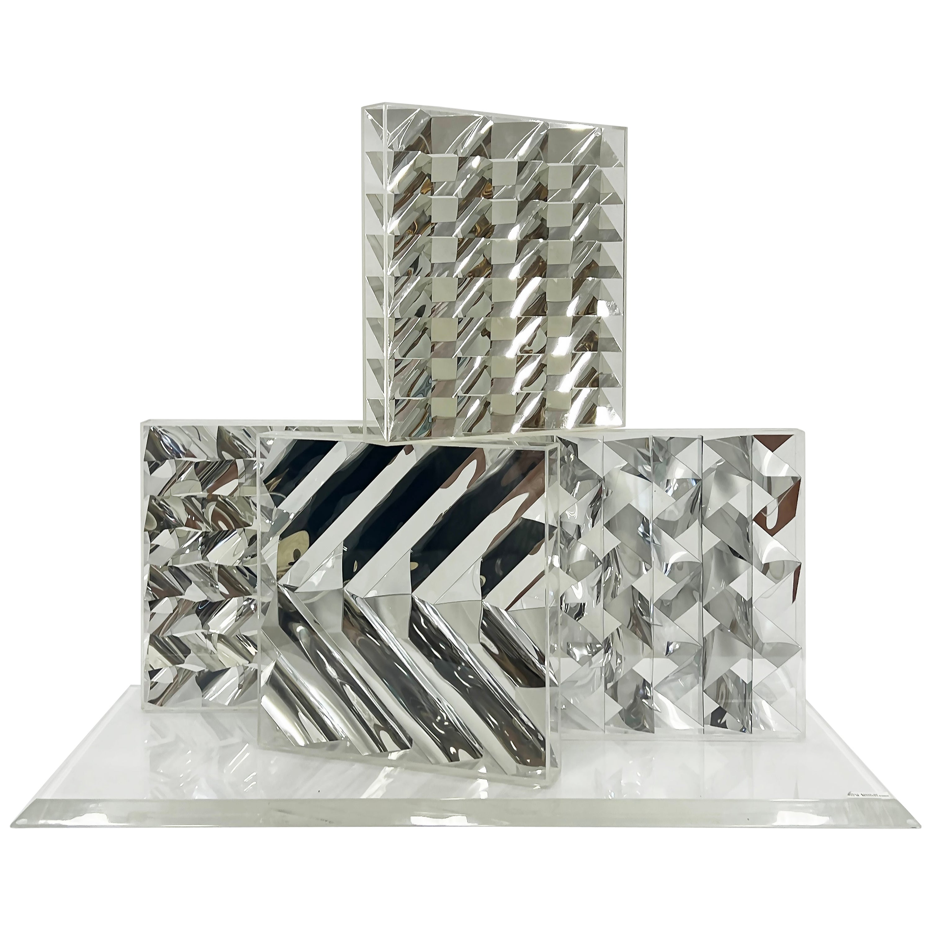 Gran Escultura Abstracta Vintage Lucite Espejo Acrílico de Michael Michaeledes
