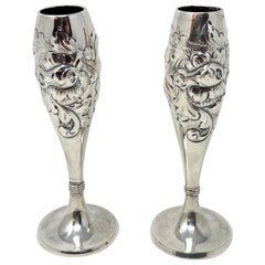 Pair Antique Norwegian Sterling Silver Bud Vases Hallmarked "Thune" Circa 1900.