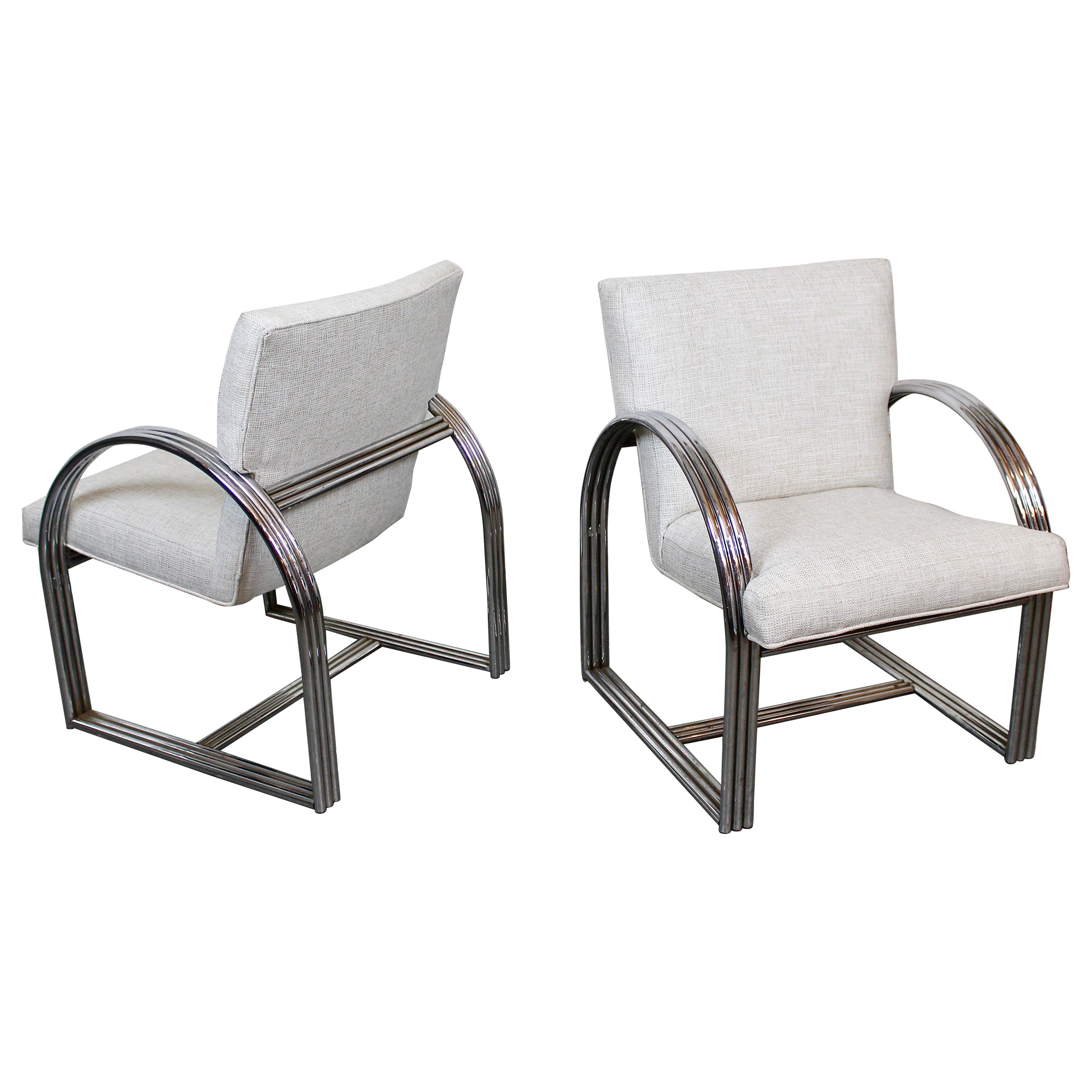 Mid-Century Deco Arm Chairs by Milo Baughman for Thayer Coggin