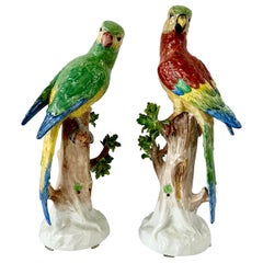 Antique Pair of German Dresden Tall Parrots