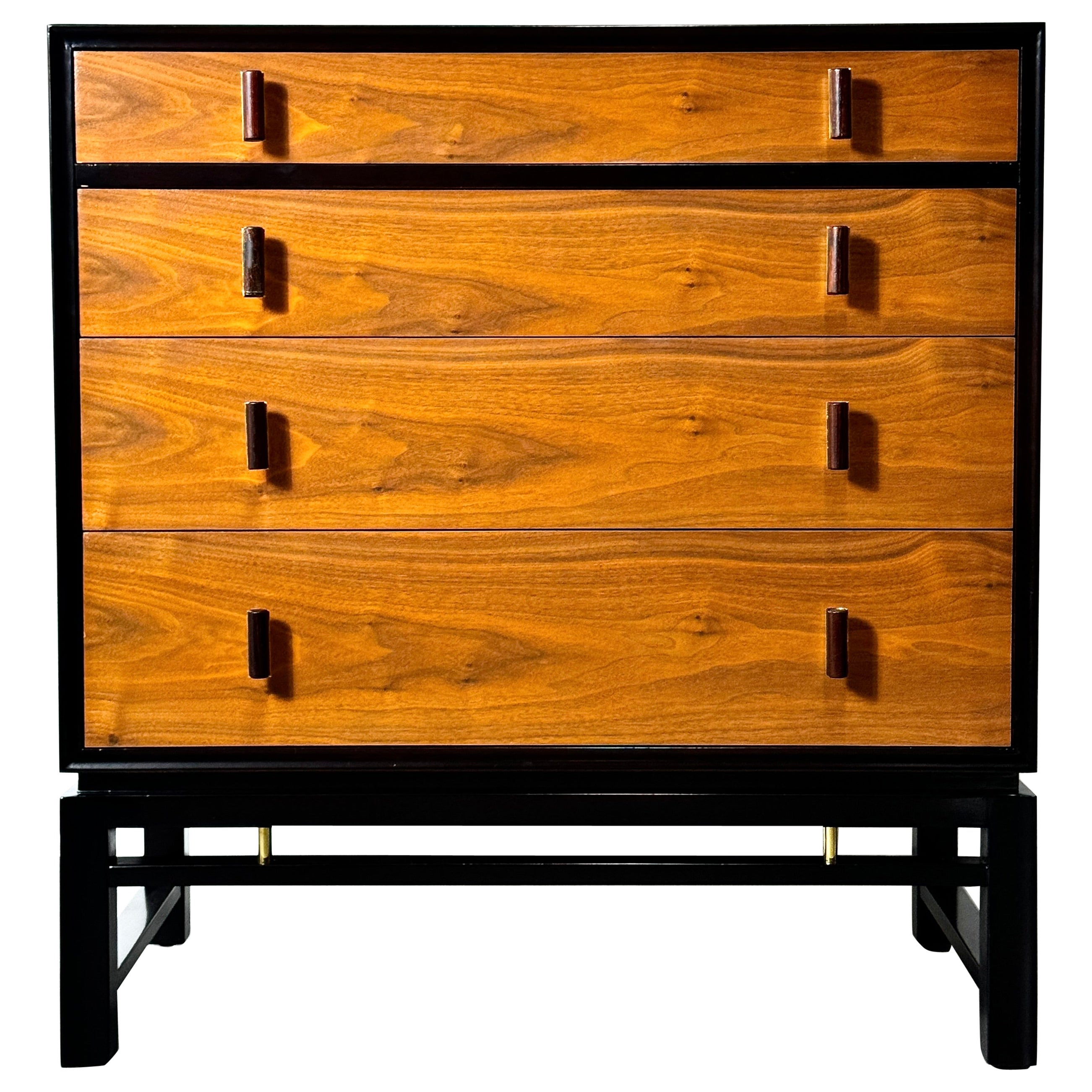 Edward Wormley Dunbar Chest of Drawers in Walnut with Rosewood & Brass Pulls