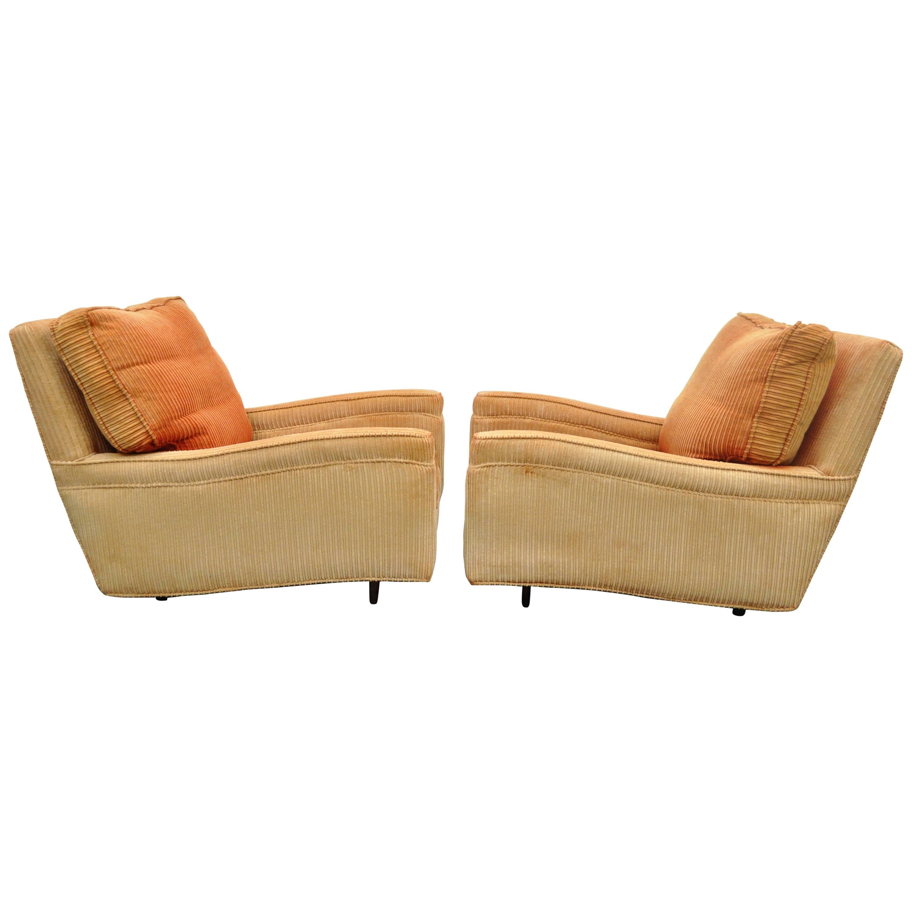 Pair of Mid-Century Modern Probber Upholstered Sculpted Club Lounge Chairs