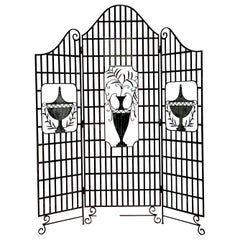 Vintage French Regency Wrought Iron Urn Folding Screen