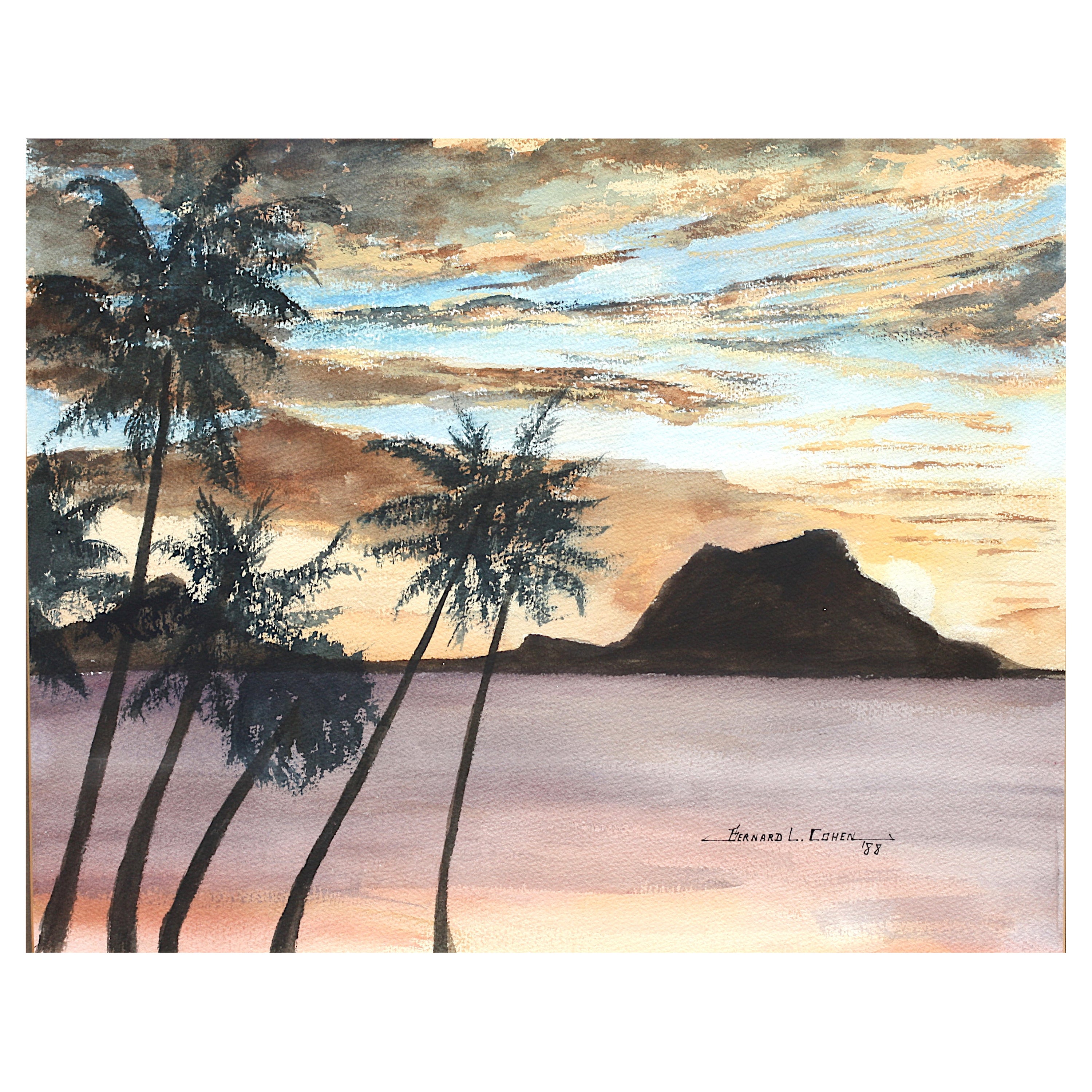 Karibische/ Indonesienische Landschaft, Aquarell im Angebot