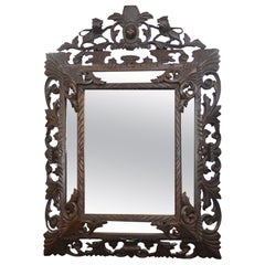 Antique Black Forest Mirror Carved Frame German