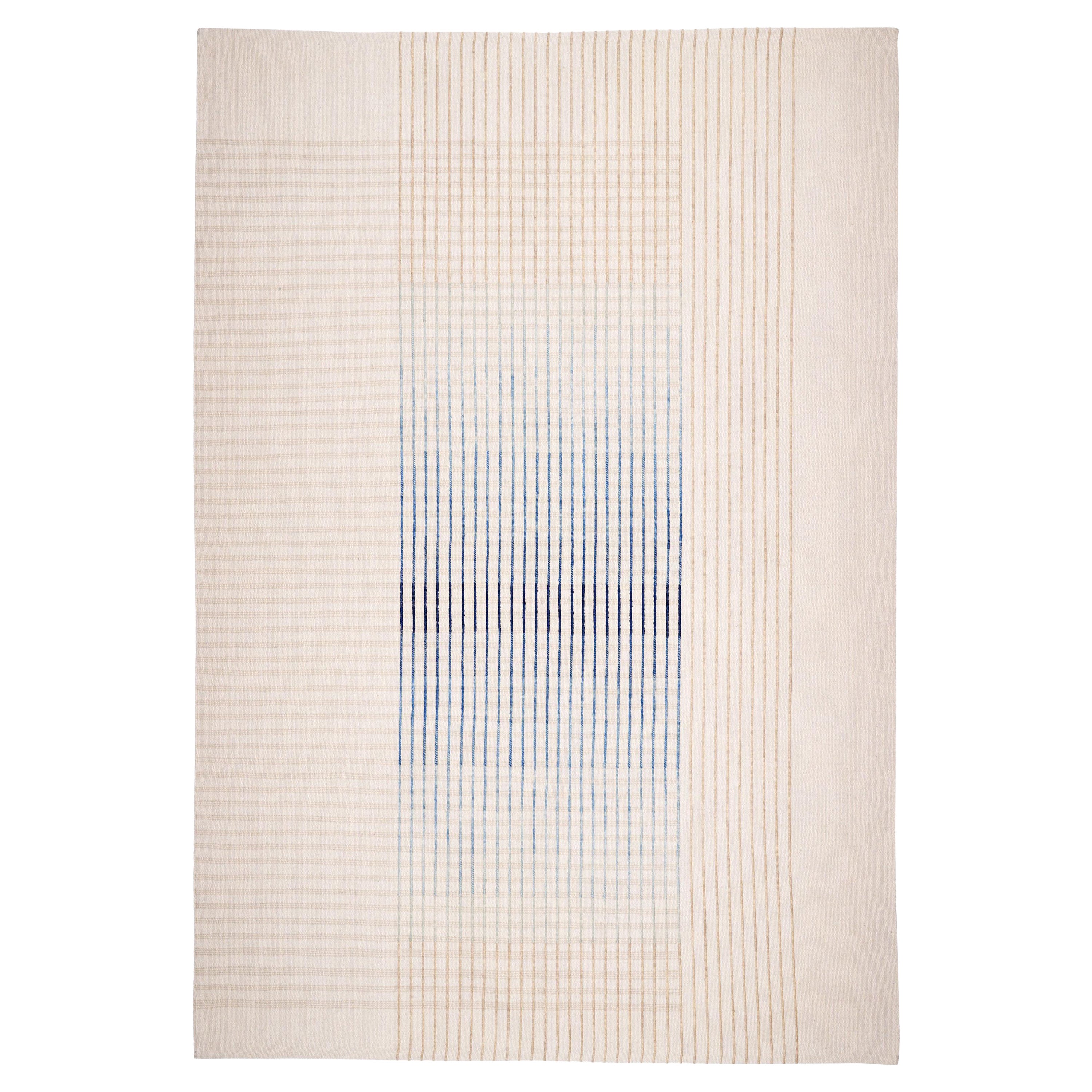 Agnes Contemporary Area Rug Handwoven Ivory and Blue size Large in stock