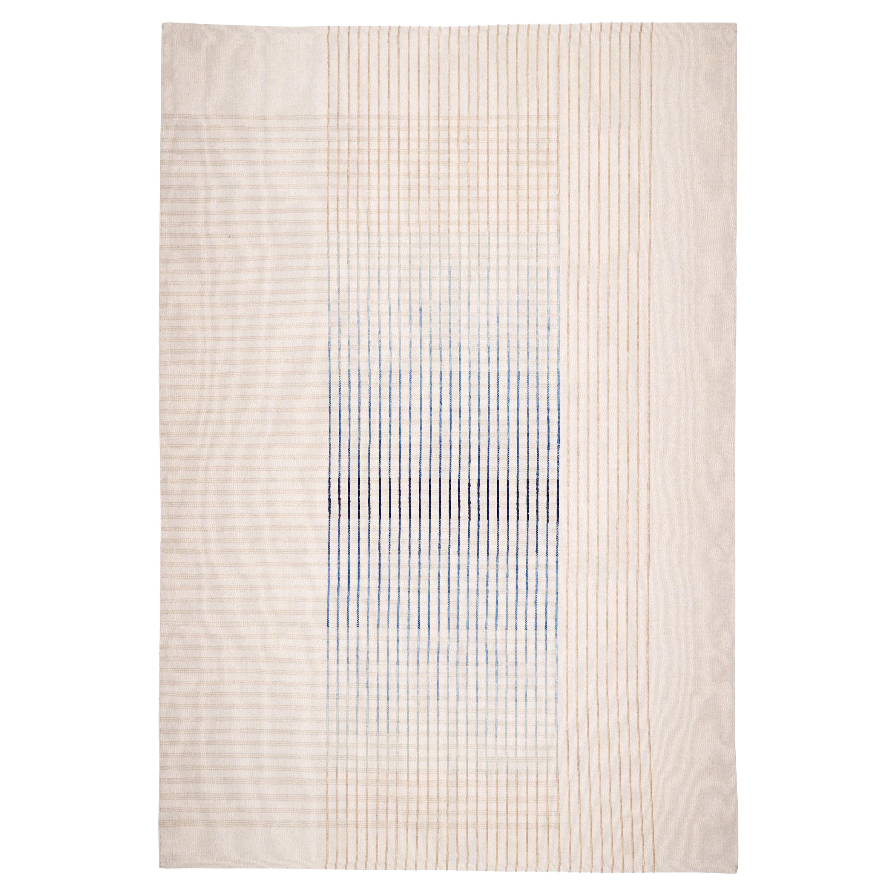 Agnes Contemporary Area Rug Handwoven Ivory and Blue size Medium in stock