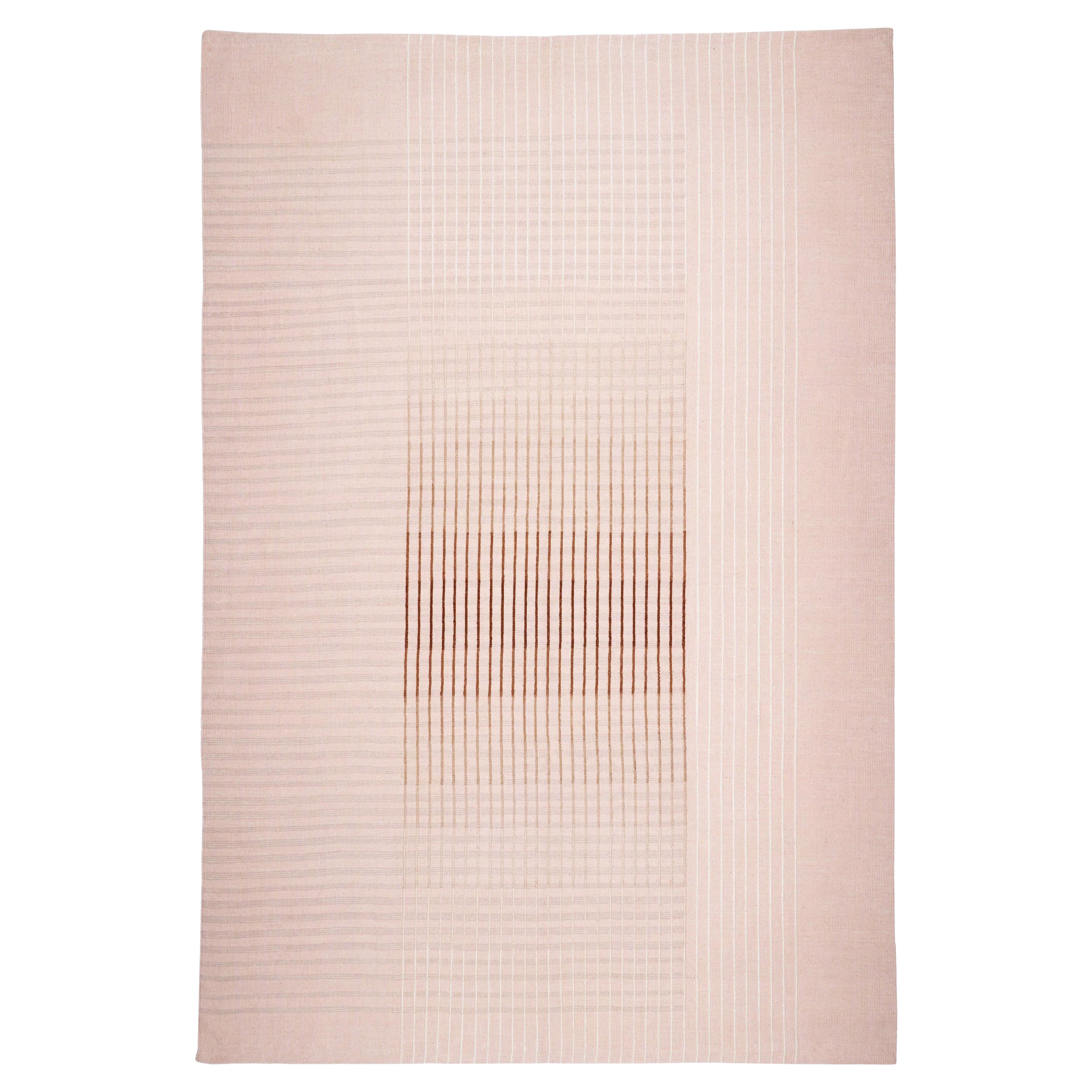Agnes Alfombra contemporánea de lana tejida a mano Kilim en rosa tamaño Grande en stock