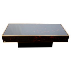 Französisch Faux Schildpatt Lack & Messing Couchtisch J.C. Mahey C.1970