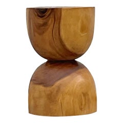 Sgabello in legno bohémien di fine '900 con vetro orario